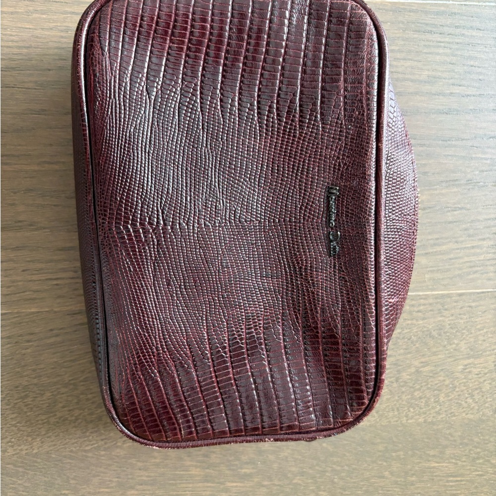 Massimo Dutti Lizard Leather Burgundy Camera Crossbody Bag